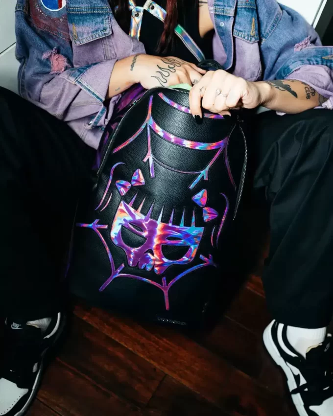 CAZZU IRIDESCENT CUT & SEW SPIDER SKULL SHARK RUCKSACK (DLXV)