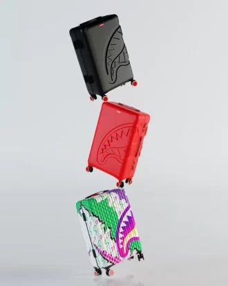 Geformter roter Hartschalenkoffer mit Haifisch-Design