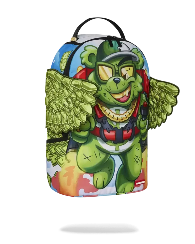 Geldbär, wir heben gleich den Rucksack ab