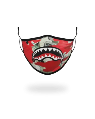 Gesichtsmaske für Erwachsene mit Geld-Tarnmuster (rot), eng anliegend