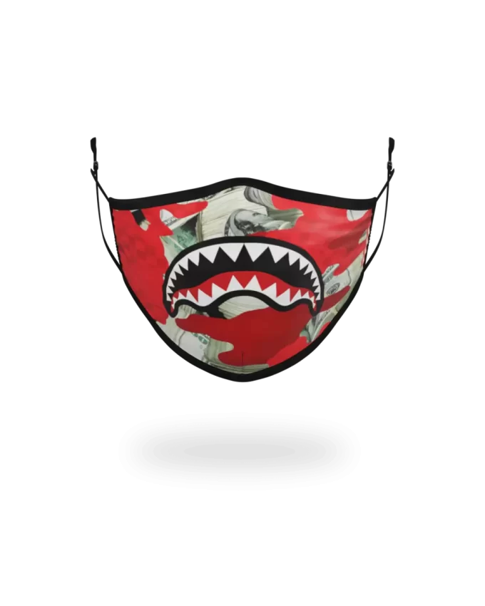 Gesichtsmaske für Erwachsene mit Geld-Tarnmuster (rot), eng anliegend