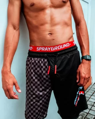 Graue karierte Badehose mit Schlitz