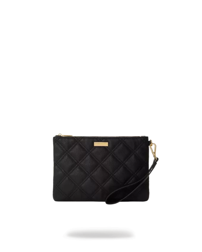 NOIR QUILT GOLD CHAIN SHARK CROSSOVER CLUTCH NOIR QUILT GOLD CHAIN SHARK CROSSOVER CLUTCH