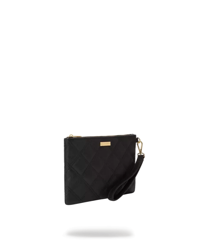 NOIR QUILT GOLD CHAIN SHARK CROSSOVER CLUTCH NOIR QUILT GOLD CHAIN SHARK CROSSOVER CLUTCH