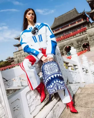 PORZELLAN-RUCKSACK MIT TIGER, PHÖNIX UND HAI