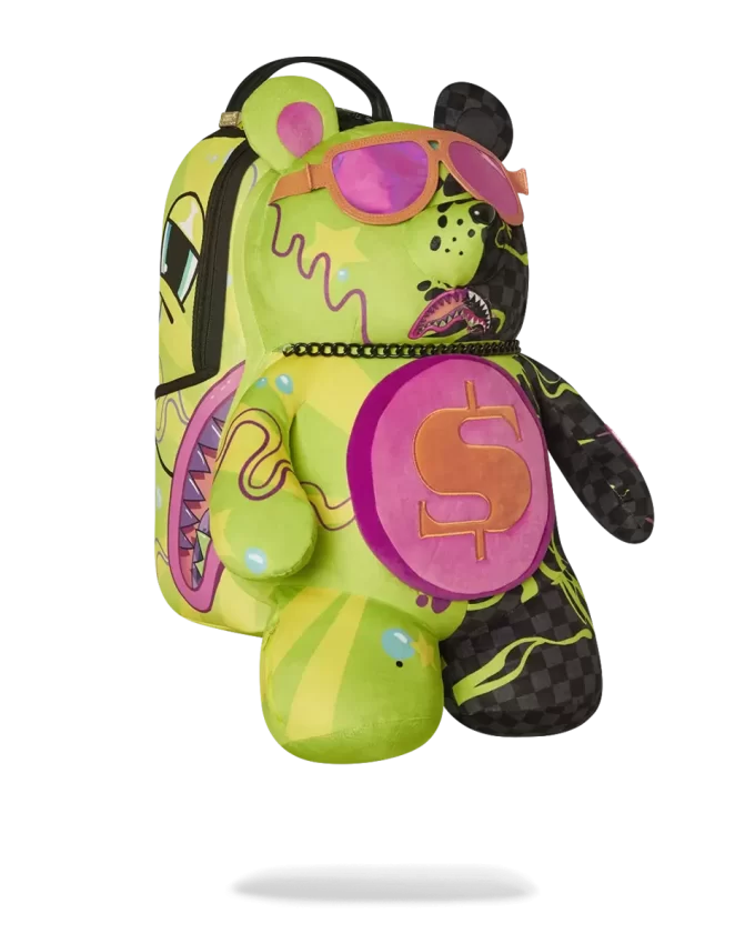 Schleim-Dime-Geldbär-Teddybär auf Rucksack