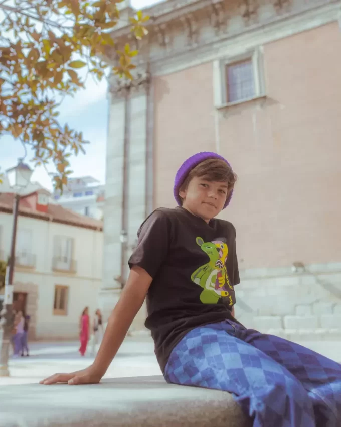 T-Shirt mit Bärenmotiv für Jugendliche, schwarz