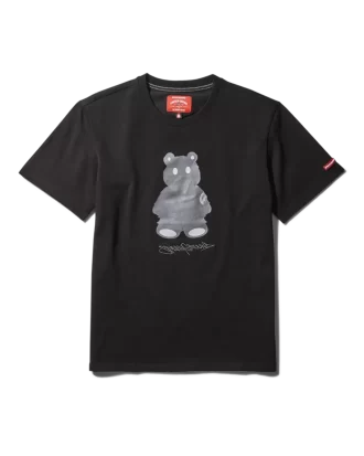 T-SHIRT MIT KURZARM UND GRAFISCHEM MONEY BEAR-MODUS (SCHWARZ)