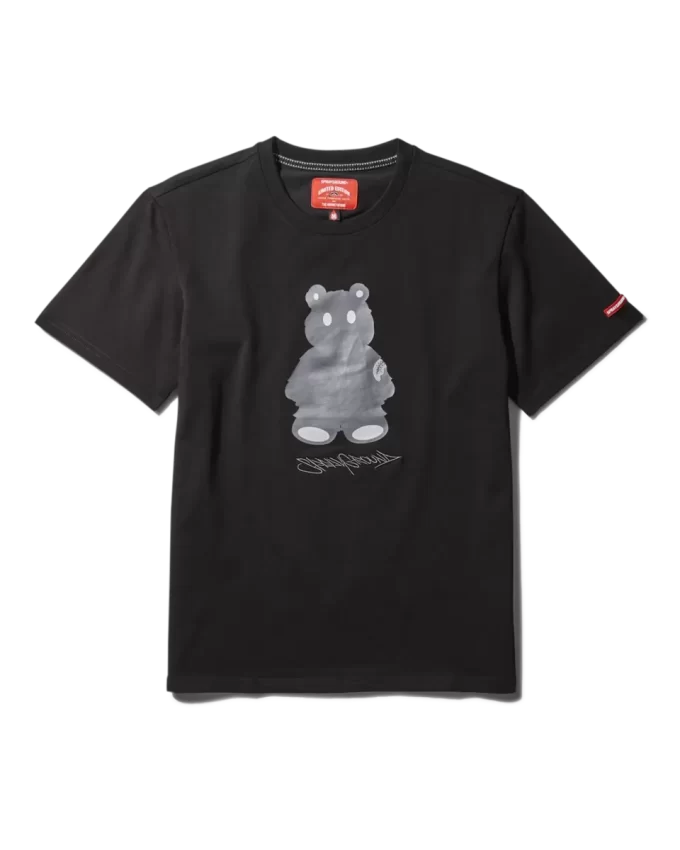 T-SHIRT MIT KURZARM UND GRAFISCHEM MONEY BEAR-MODUS (SCHWARZ)