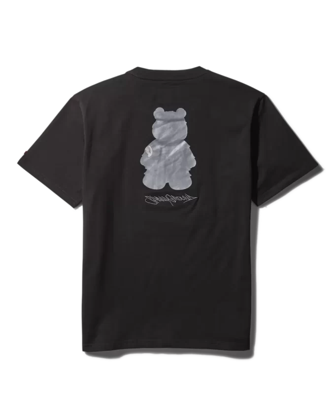 T-SHIRT MIT KURZARM UND GRAFISCHEM MONEY BEAR-MODUS (SCHWARZ)