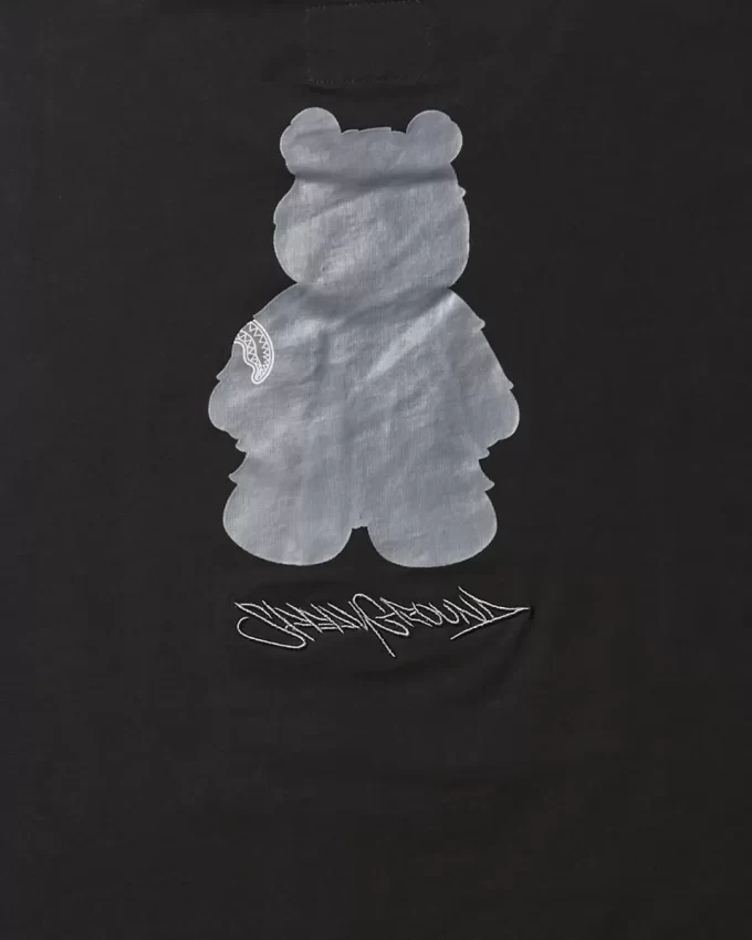 T-SHIRT MIT KURZARM UND GRAFISCHEM MONEY BEAR-MODUS (SCHWARZ)