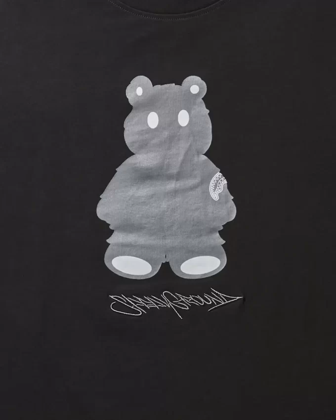 T-SHIRT MIT KURZARM UND GRAFISCHEM MONEY BEAR-MODUS (SCHWARZ)